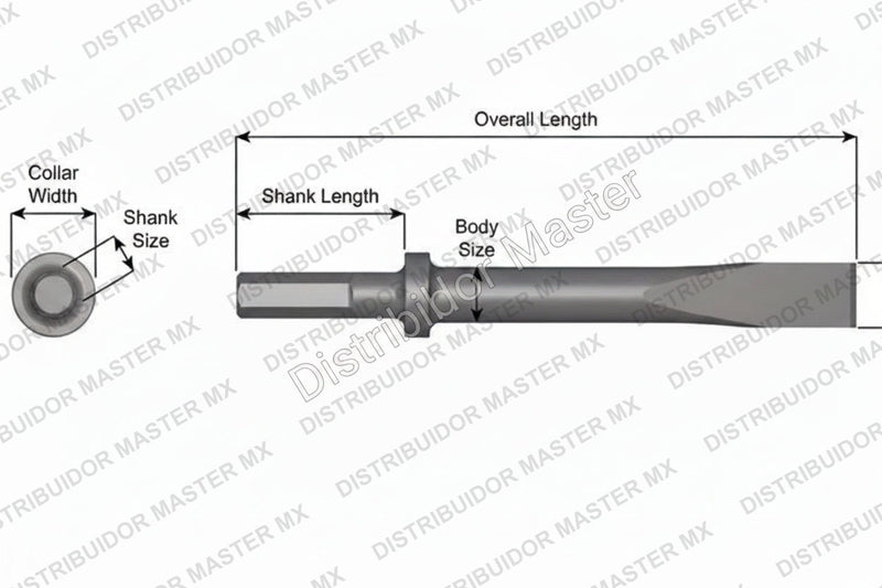 Ajax Tools 408-60 — Cincel Plano 1" Collar Redondo, Vástago .580" Hex, 60" (1524 mm)