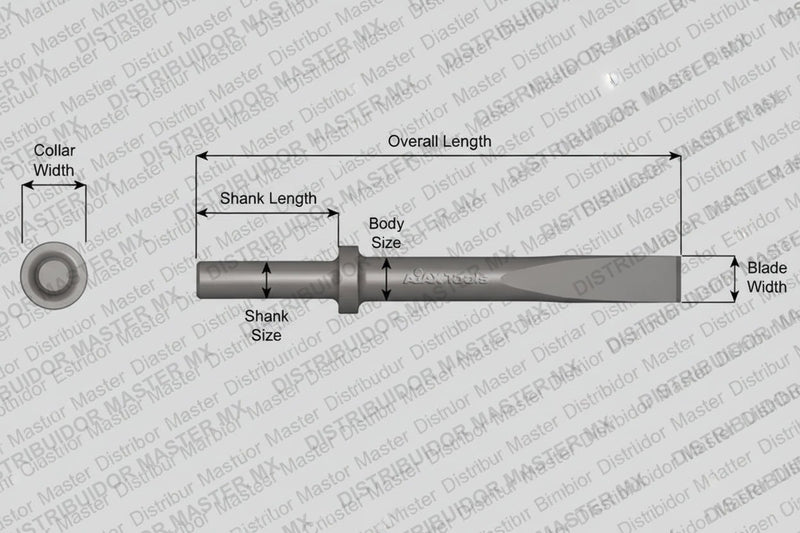 Ajax Tools 407-60 — Cincel Plano 1" Collar Redondo, Vástago .680" Redondo, 60" (1524 mm)