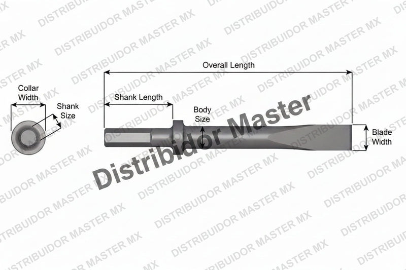 Ajax Tools 408-72 — Cincel Plano 1" Collar Redondo, Vástago .580" Hex, 72" (1829 mm)