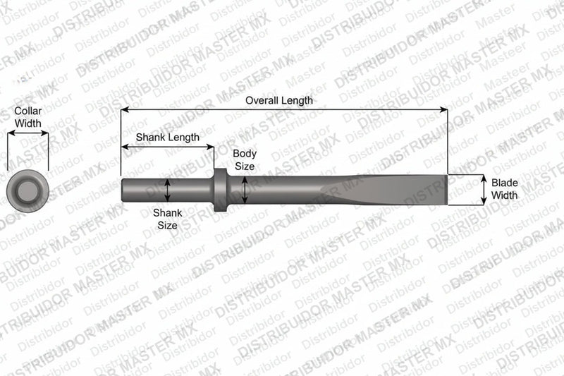 Ajax Tools 407-72 — Cincel Plano 1" Collar Redondo, Vástago .680" Redondo, 72" (1829 mm)