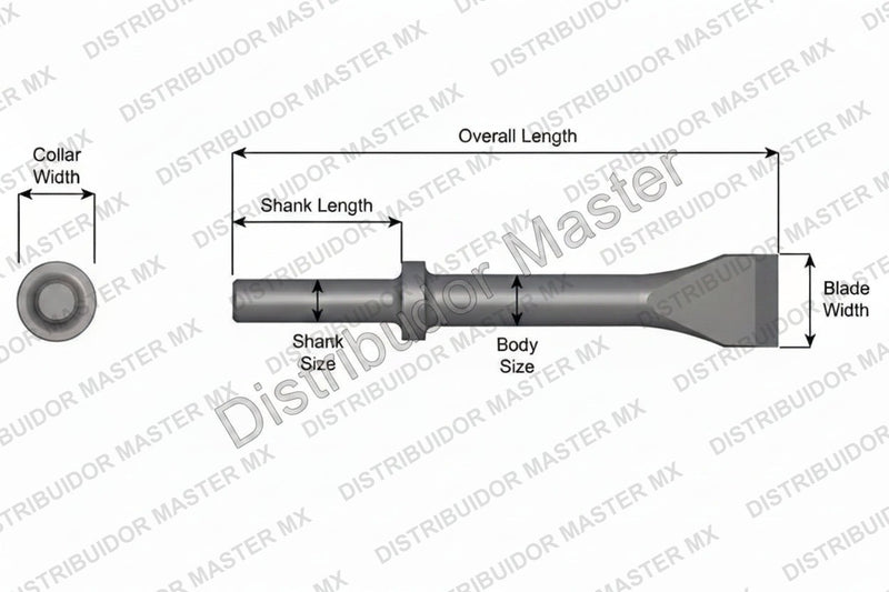 Ajax Tools 425 — Cincel Descascarador 1-1/2" Collar Redondo, Vástago .680" Redondo, 9" (229 mm)