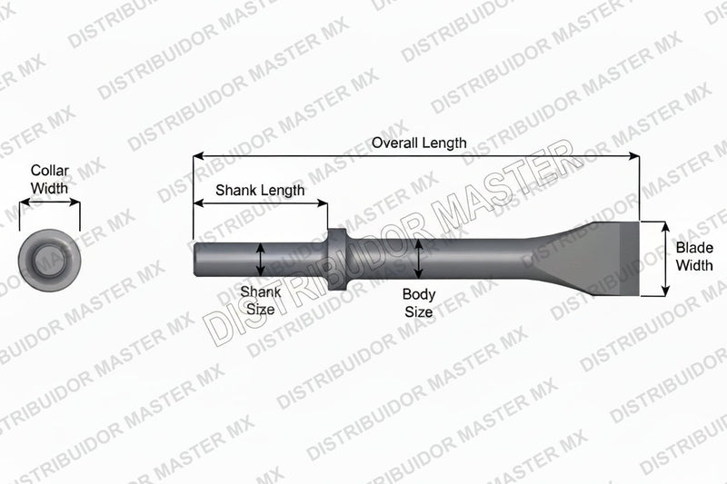 Ajax Tools 425-12 — Cincel Descascarador 1-1/2" Collar Redondo, Vástago .680" Redondo, 12" (305 mm)