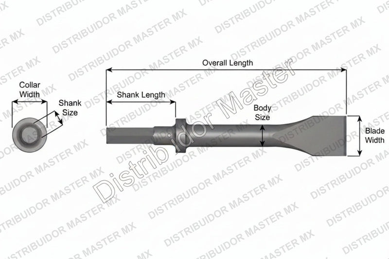 Ajax Tools 426 — Cincel Descascarador 1-1/2" Collar Redondo, Vástago .580" Hex, 9" (229 mm)