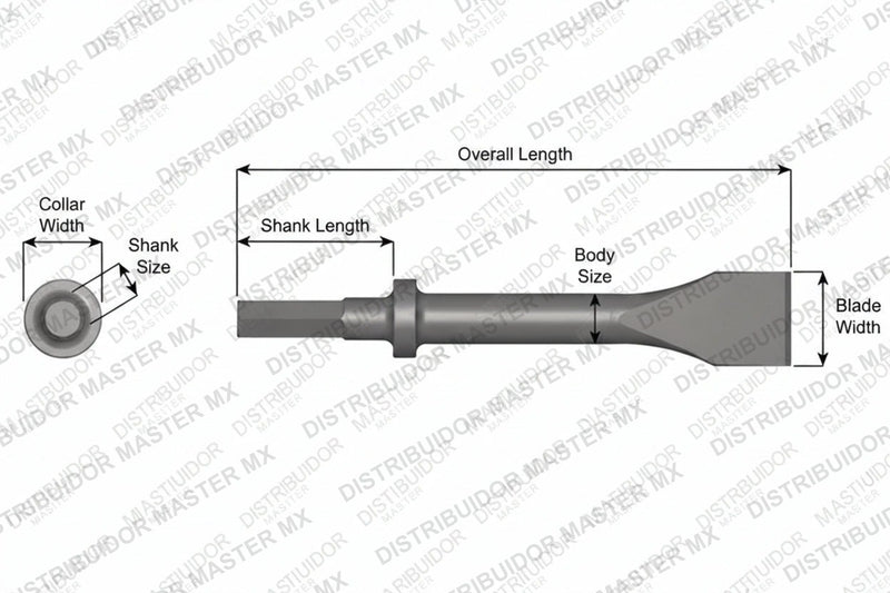 Ajax Tools 426-18 — Cincel Descascarador 1-1/2" Collar Redondo, Vástago .580" Hex, 18" (457 mm)