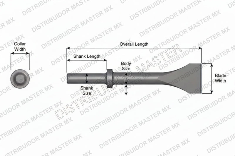 Ajax Tools 423 — Cincel Descascarador 2" Collar Redondo, Vástago .680" Redondo, 9" (229 mm)