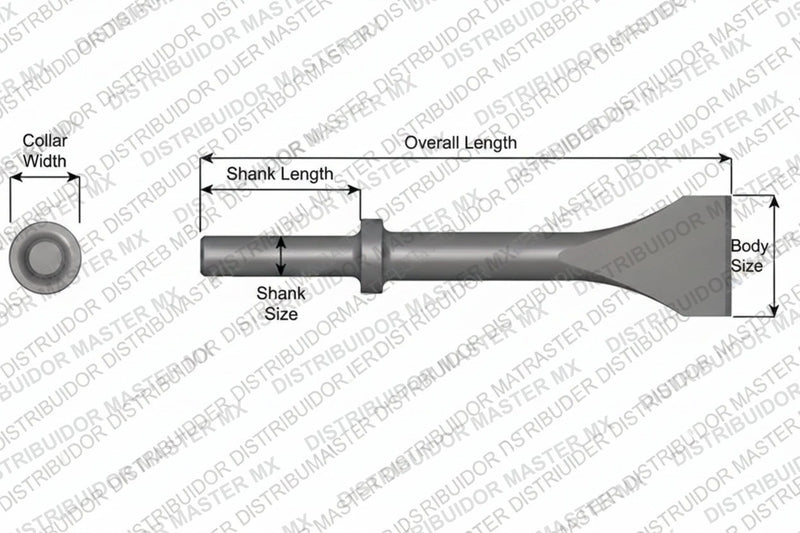 Ajax Tools 423-12 — Cincel Descascarador 2" Collar Redondo, Vástago .680" Redondo, 12" (305 mm)