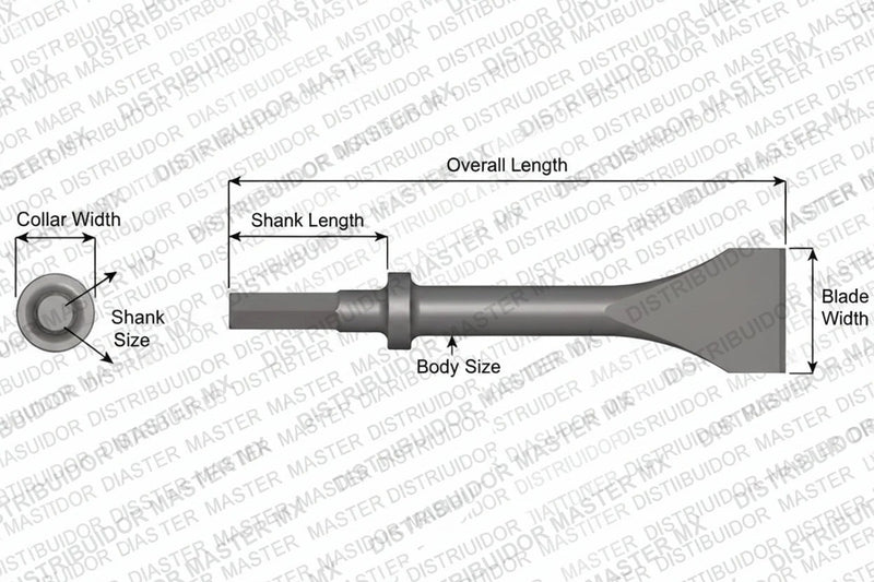 Ajax Tools 424-12 — Cincel Descascarador 2" Collar Redondo, Vástago .580" Hex, 12" (305 mm)
