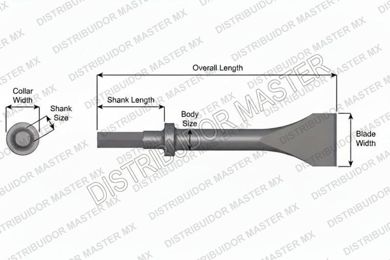 Ajax Tools 424-18 — Cincel Descascarador 2" Collar Redondo, Vástago .580" Hex, 18" (457 mm)