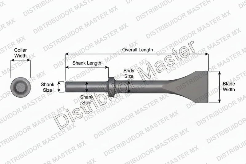 Ajax Tools 423-24 — Cincel Descascarador 2" Collar Redondo, Vástago .680" Redondo, 24" (610 mm)