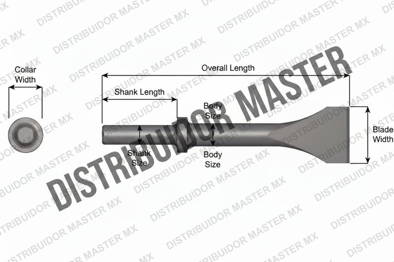 Ajax Tools 423-48 — Cincel Descascarador 2" Collar Redondo, Vástago .680" Redondo, 48" (1219 mm)