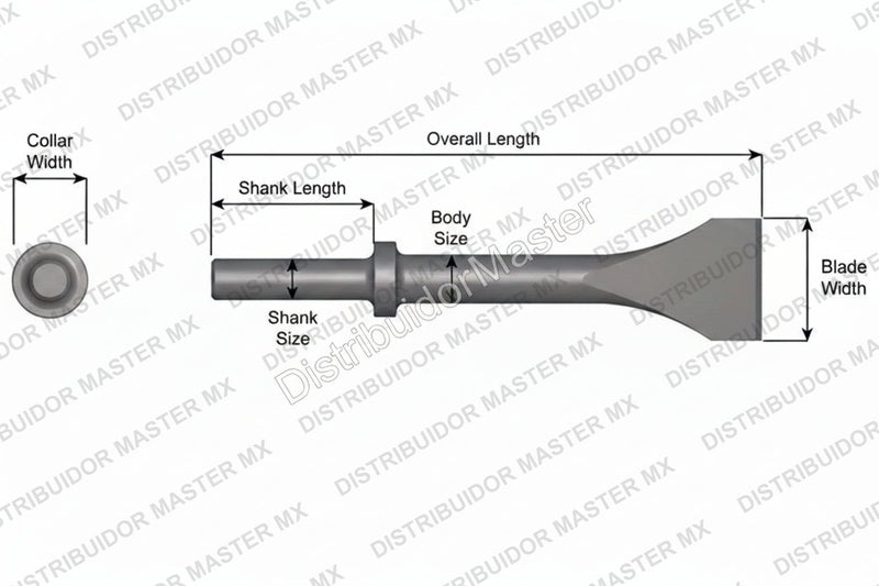 Ajax Tools 423-60 — Cincel Descascarador 2" Collar Redondo, Vástago .680" Redondo, 60" (1524 mm)