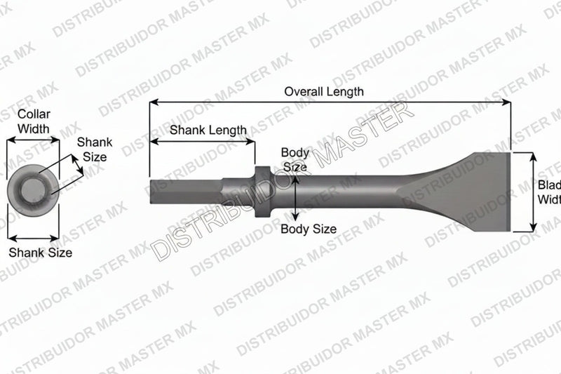 Ajax Tools 424-48 — Cincel Descascarador 2" Collar Redondo, Vástago .580" Hex, 48" (1219 mm)