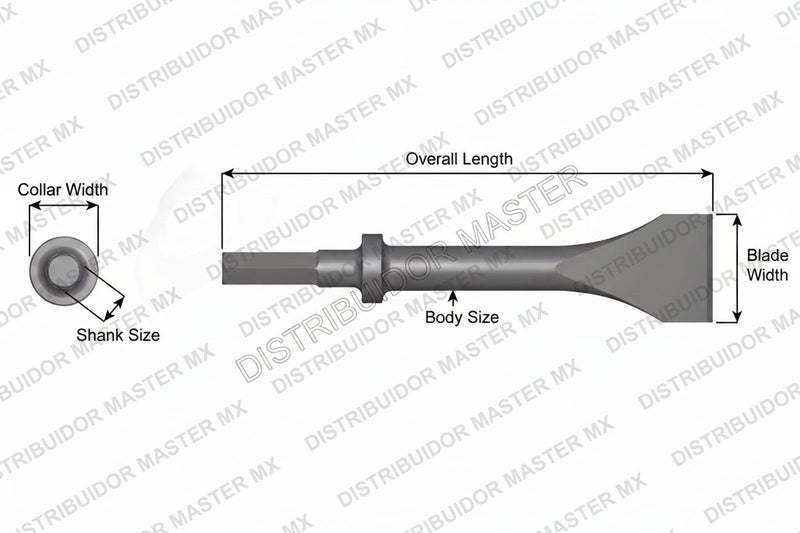 Ajax Tools 424-72 — Cincel Descascarador 2" Collar Redondo, Vástago .580" Hex, 72" (1829 mm)