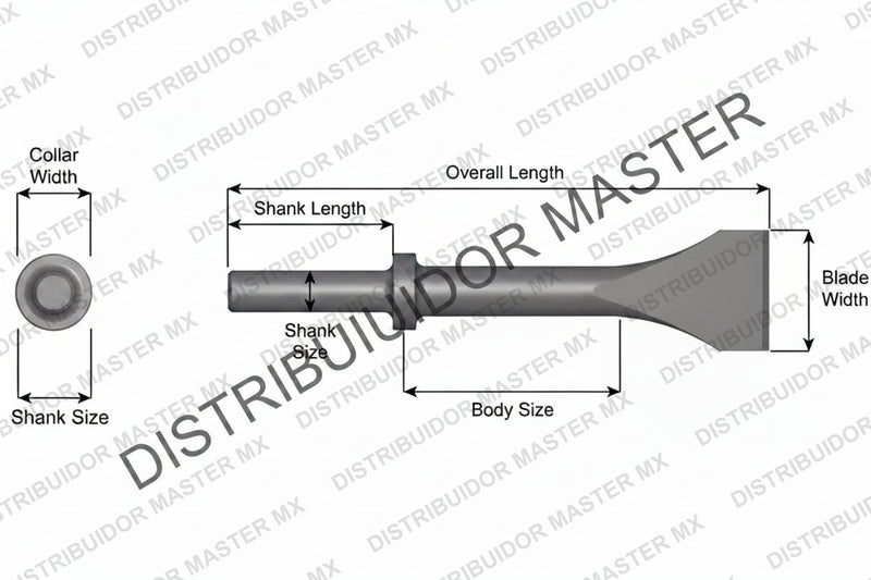 Ajax Tools 423-72 — Cincel Descascarador 2" Collar Redondo, Vástago .680" Redondo, 72" (1829 mm)