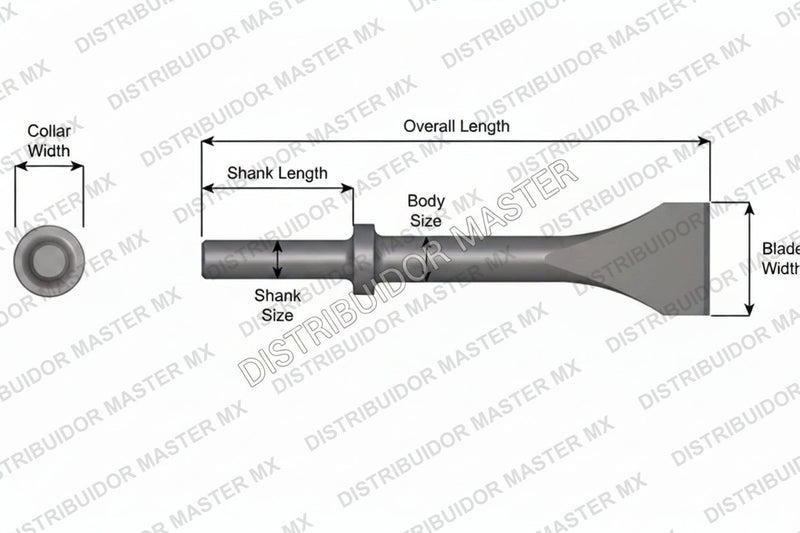 Ajax Tools 423-3 — Cincel Descascarador 3" Collar Redondo, Vástago .680" Redondo, 9" (229 mm)