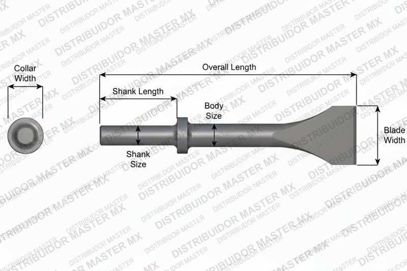 Ajax Tools 423-12-3 — Cincel Descascarador 3" Collar Redondo, Vástago .680" Redondo, 12" (305 mm)