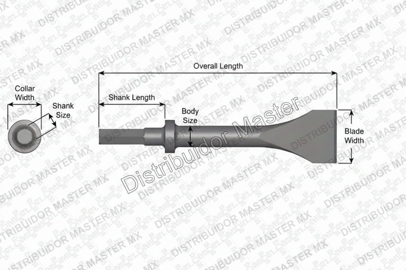 Ajax Tools 424-4-1/2 — Cincel Descascarador 4-1/2" Collar Redondo, Vástago .580" Hex, 9" (229 mm)