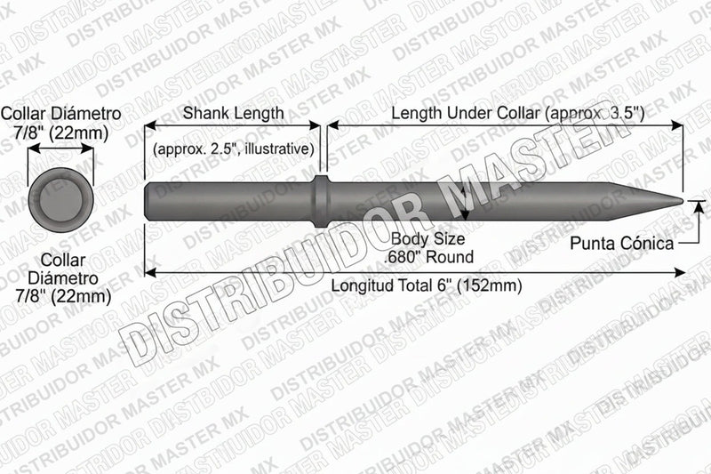 Ajax Tools 422-12 — Cincel de Capa 7/16" Collar Redondo, Vástago .580" Hex, 12" (305 mm)