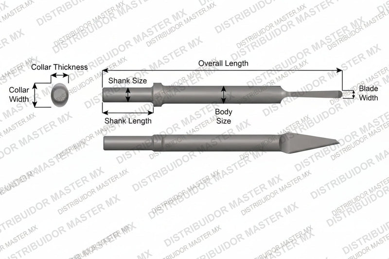 Ajax Tools 307 — Cincel Nariz Redonda 3/8" Collar Oval, Vástago .680" Redondo, 9" (229 mm)