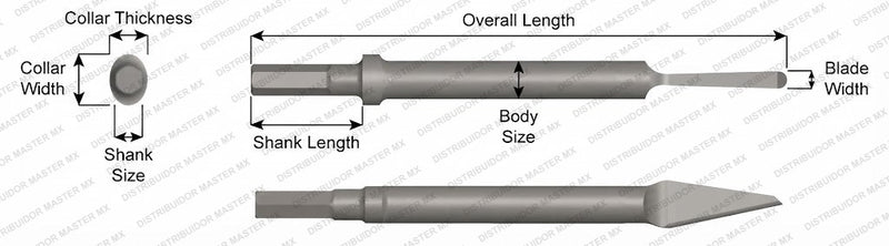 Ajax Tools 308 — Cincel Nariz Redonda 3/8" Collar Oval, Vástago .580" Hex, 9" (229 mm)