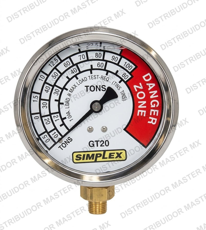 Manometro de Tonelaje con Escala para Cilindros Simplex GT20 | Modelo N.º GT20