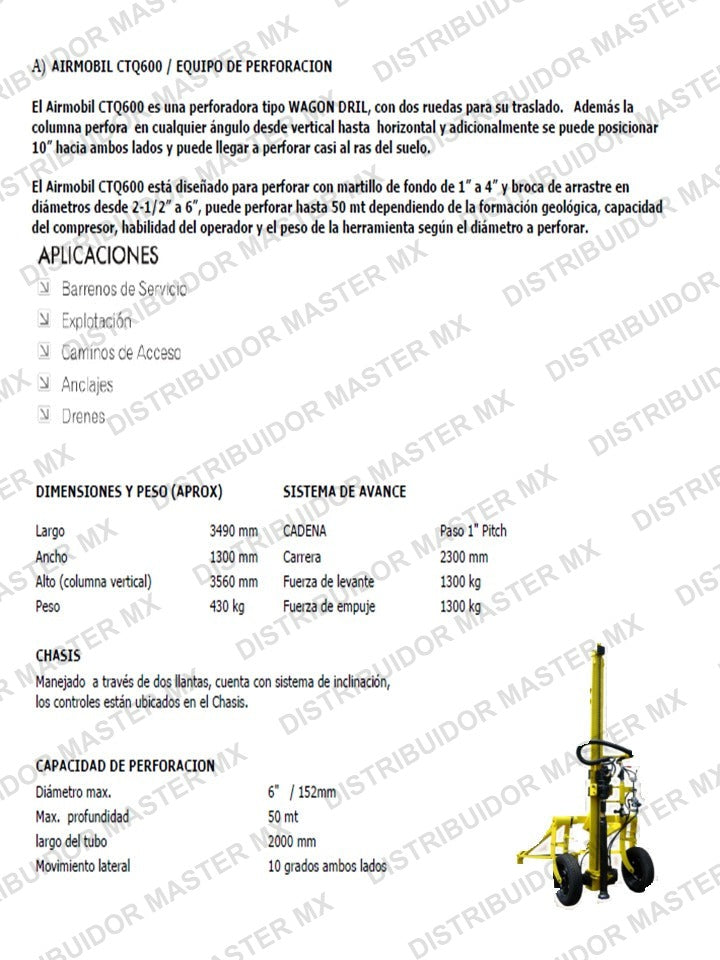 Wagon Drill 60 Perforador explorador pozo de agua / Perforadora Wagon Drill Airmobil CTQ600