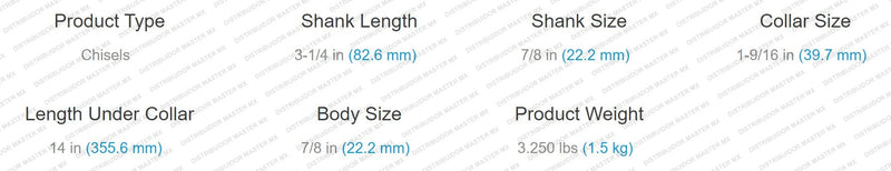 Cincel 7/8 X 3 1/4 Para Rompedor Neumático 14 PuLG Largo 11200