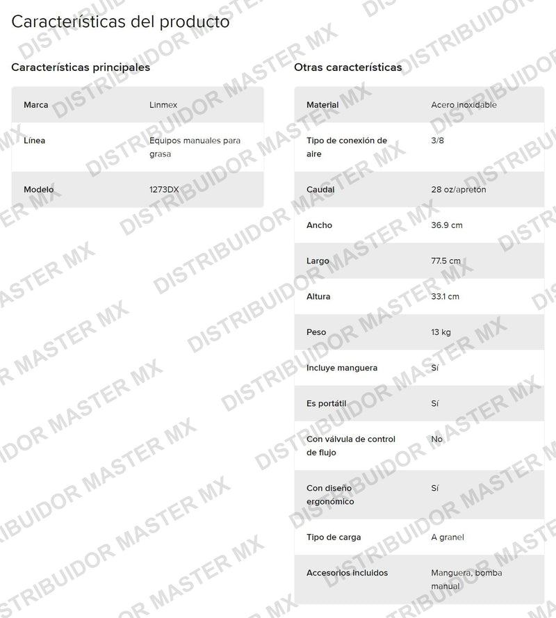 Engrasadora Manual | 19 Kg | 1273DX | Grasera sin Compresor