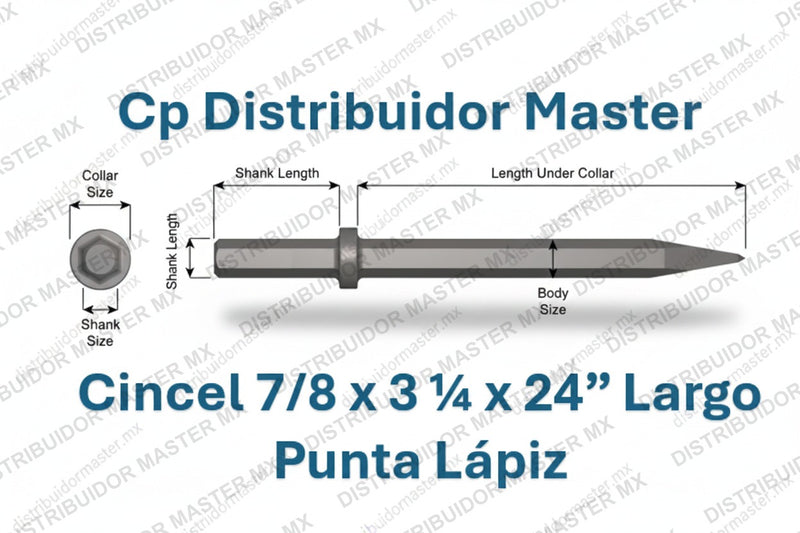 Ajax Tools 13200 — Cincel Punta Moil para Rompedora (Paving Breaker) 7/8" Hex, 24" (610 mm)