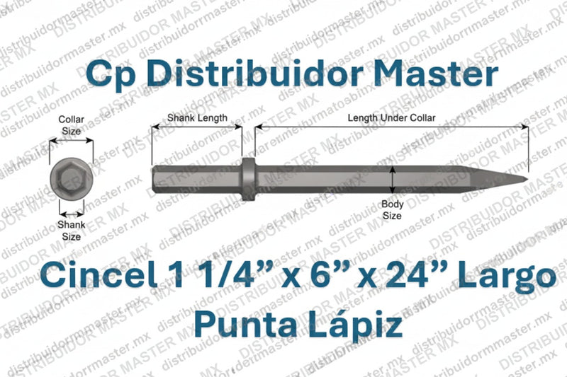Ajax Tools 43200 — Cincel Punta Moil para Rompedora (Paving Breaker) 1-1/4" Hex, 24" (610 mm)