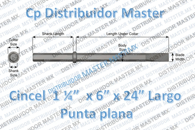 Cincel 1 1/4" x 6" punta plana de 24" largo para construcción 43100