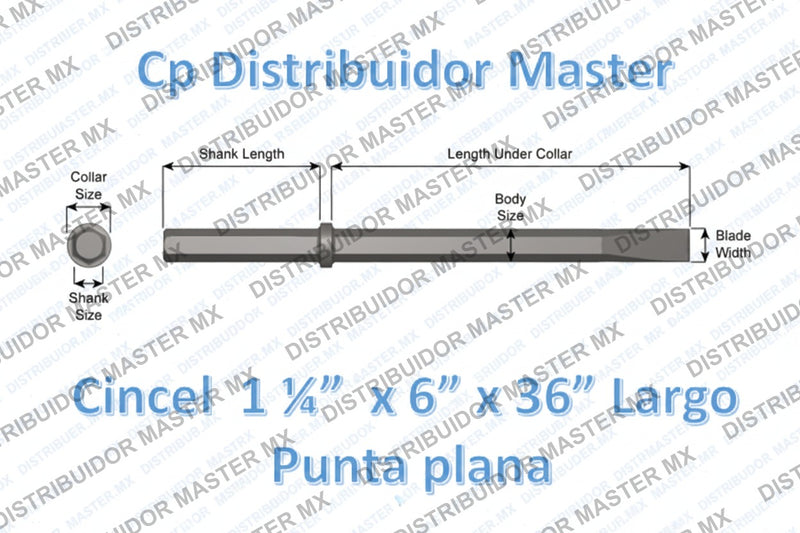 Cincel 1 1/4" x 6" punta plana de 36" largo para construcción 44100