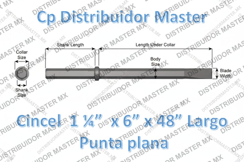 Cincel 1 1/4" x 6" punta plana de 48" largo para construcción 45100