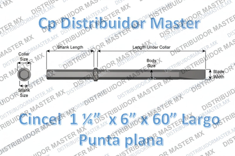 Cincel 1 1/4" x 6" punta plana de 60" largo para construcción 43100
