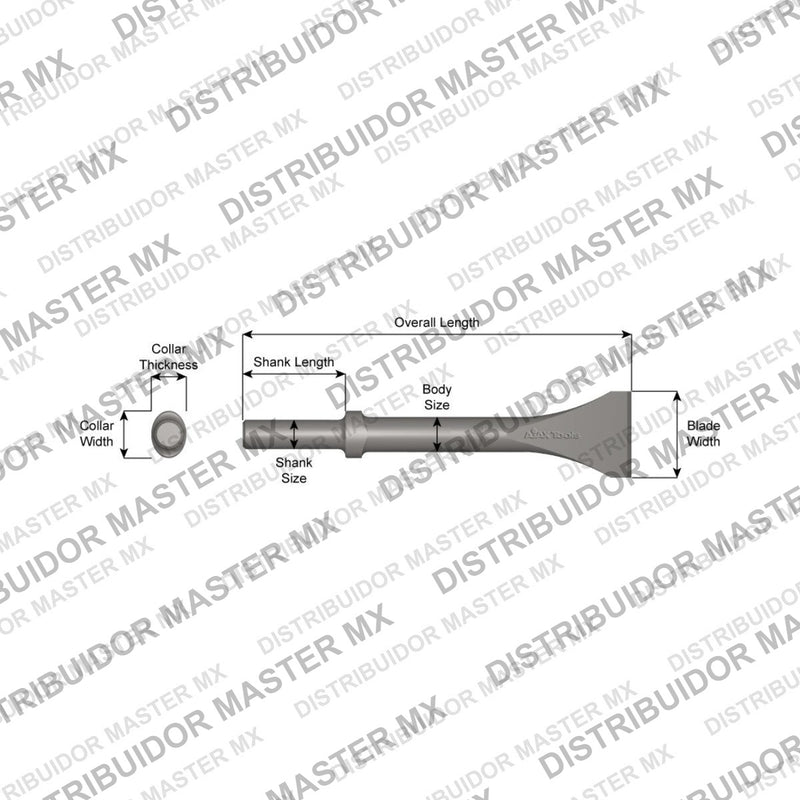 Ajax Tools 323-24 — Cincel Descascarador 2" Collar Oval, Vástago Redondo .680", Hoja 2", 24" (610 mm)