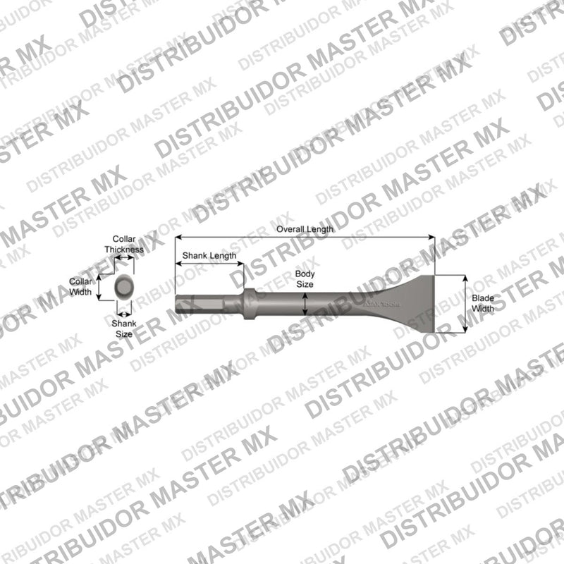 Ajax Tools 324-24 — Cincel Descascarador 2" Collar Oval, Vástago Hexagonal .580", Hoja 2", 24" (610 mm)