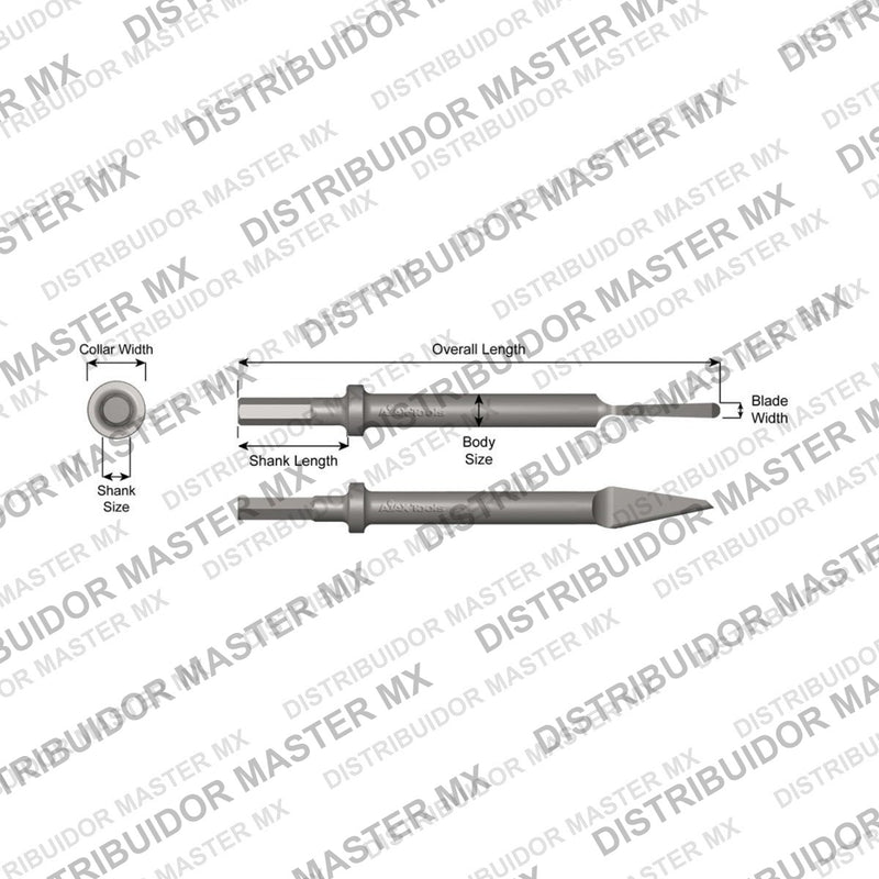 Ajax Tools 428 — Cincel Nariz Redonda 3/8" Collar Redondo, Vástago .580" Hex, 9" (229 mm)