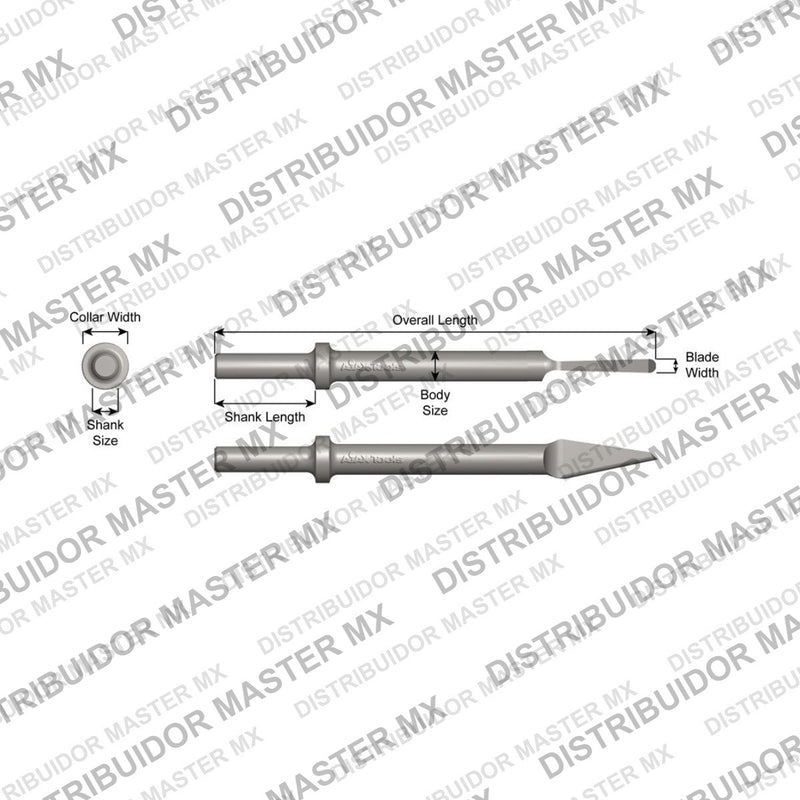 Ajax Tools 427 — Cincel Nariz Redonda 3/8" Collar Redondo, Vástago .680" Redondo, 9" (229 mm)
