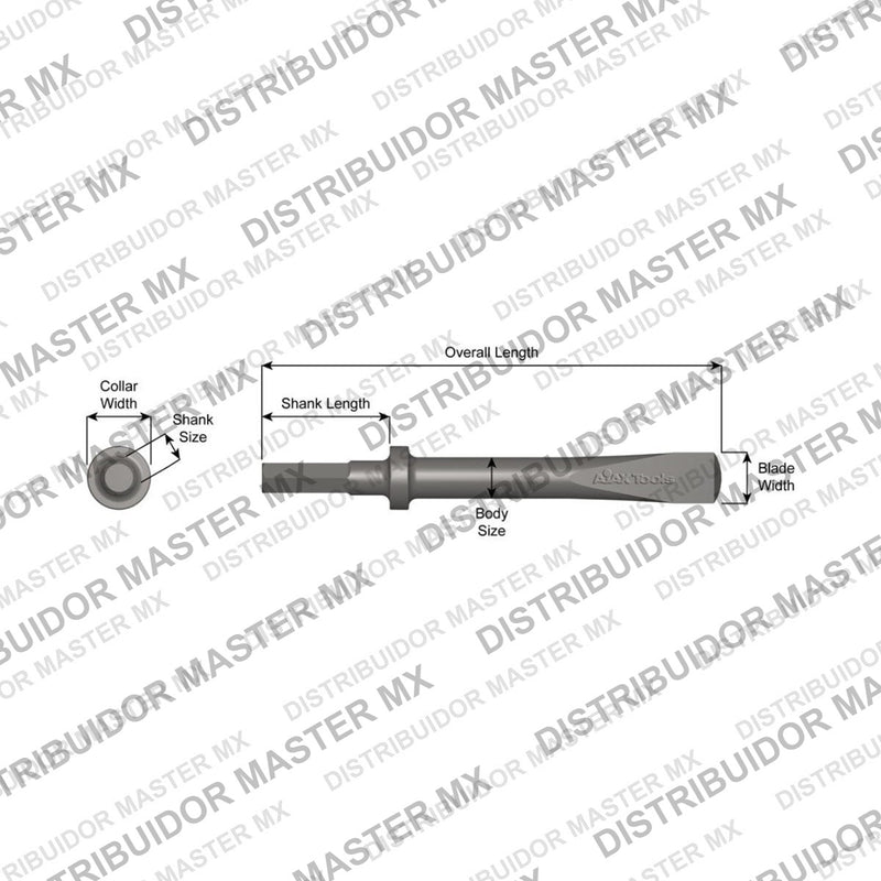 Ajax Tools 438-12 — Gubia 1" Collar Redondo, Vástago .580" Hex, 12" (305 mm)