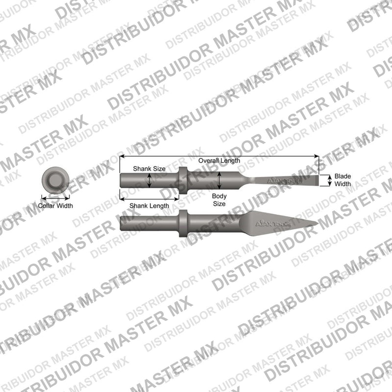 Ajax Tools 413 — Cincel de Capa 7/16" Collar Redondo, Vástago .680" Redondo, 9" (229 mm)