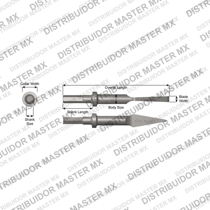 Ajax Tools 414 — Cincel de Capa 7/16" Collar Redondo, Vástago .580" Hex, 9" (229 mm)