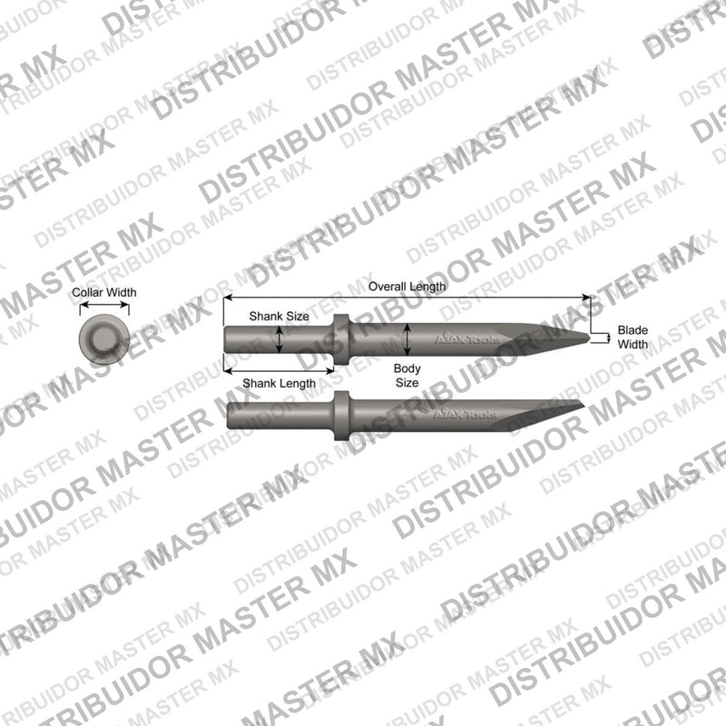 Ajax Tools 419-12 — Cincel Punta de Diamante 5/16" Collar Redondo, Vástago .680" Redondo, 12" (305 mm)