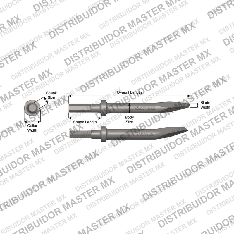 Ajax Tools 420-12 — Cincel Punta de Diamante 5/16" Collar Redondo, Vástago .580" Hex, 12" (305 mm)