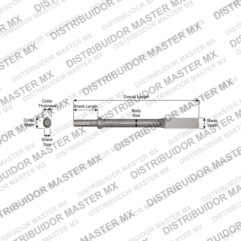 Ajax Tools 312-12 — Cincel Desgarrador 1-1/16" Collar Oval, Vástago .580" Hex, 12" (305 mm)