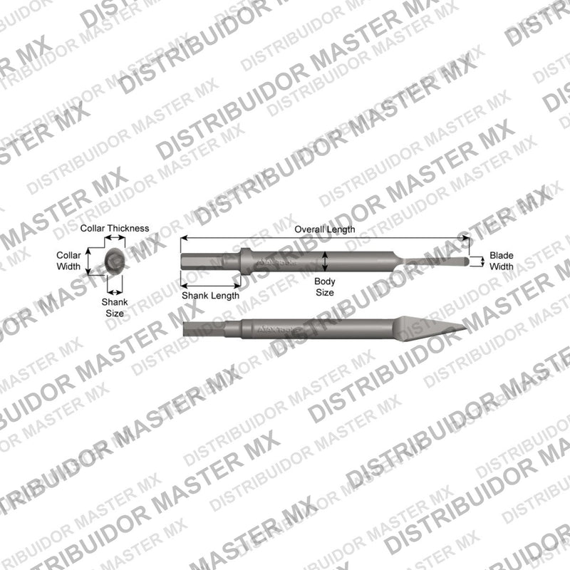 Ajax Tools 308-12 — Cincel Nariz Redonda 3/8" Collar Oval, Vástago .580" Hex, 12" (305 mm)