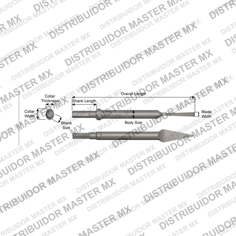 Ajax Tools 306 — Cincel de Capa 7/16" Collar Oval, Vástago .580" Hex, 9" (229 mm)