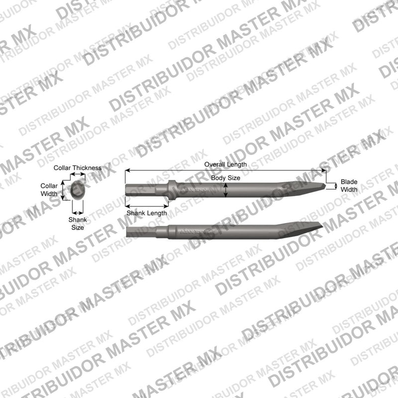 Ajax Tools 310 — Cincel Punta de Diamante 5/16" Collar Oval, Vástago .580" Hex, 9" (229 mm)