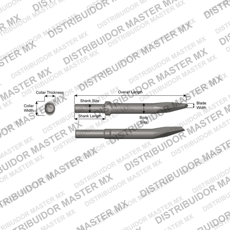 Ajax Tools 309-12 — Cincel Punta de Diamante 5/16" Collar Oval, Vástago .680" Redondo, 12" (305 mm)