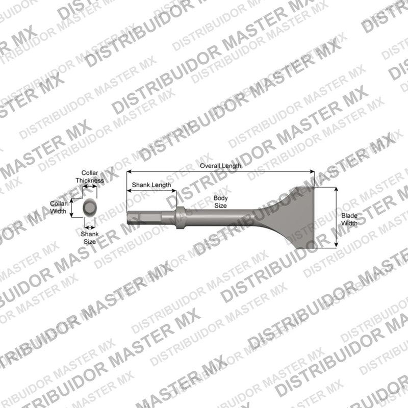 Ajax Tools 324-12-3 — Cincel Descascarador 3" Collar Oval, Vástago Hex .580", Hoja 3", 12" (305 mm)