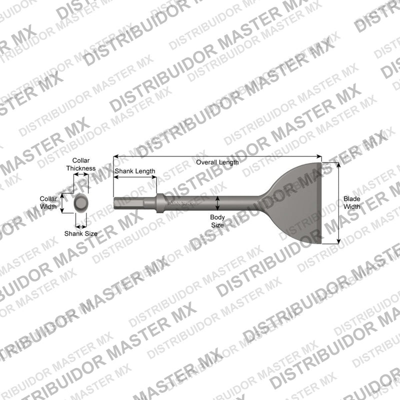Ajax Tools 324-4-1/2 — Cincel Descascarador 4-1/2" Collar Oval, Vástago Hex .580", Hoja 4-1/2", 10" (254 mm)